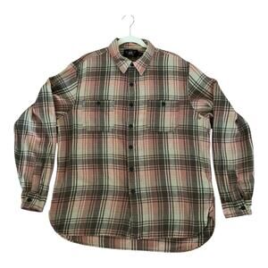 RRL by Ralph Lauren XL Plaid Workshirt Peach Olive Cotton Linen Double RL